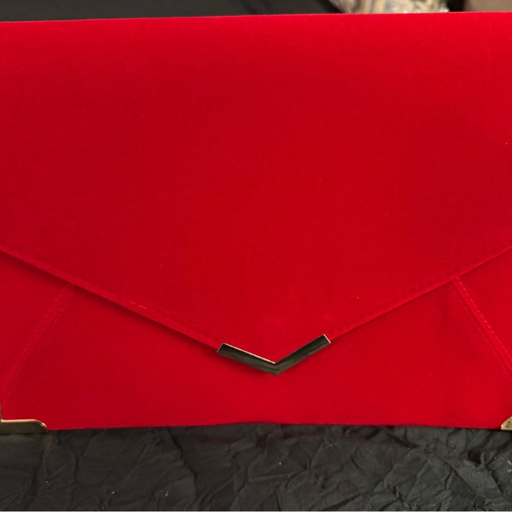 Elegant Red Velvet Envelope Clutch with Gold Accents